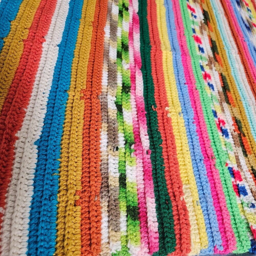 Crocheted Afghan Blanket Throw Lap Homemade Colorful Stripe Ethnic MCM 48x58" - Picture 2 of 9